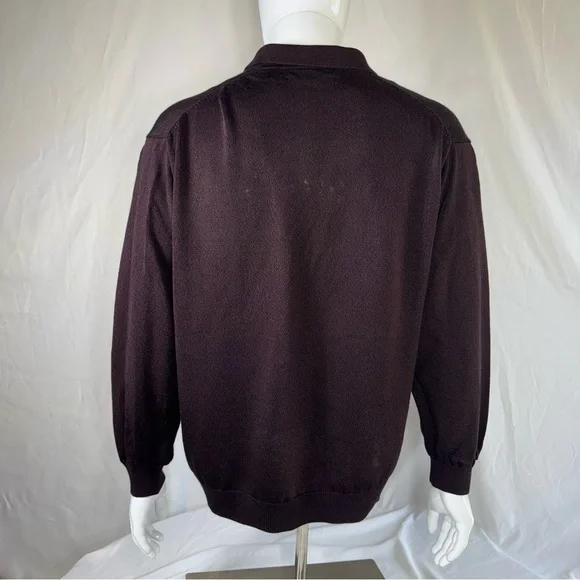 Pronto Uomo Men’s Burgundy Long Sleeve Knit Polo Sweater Shirt - Picture 3 of 5